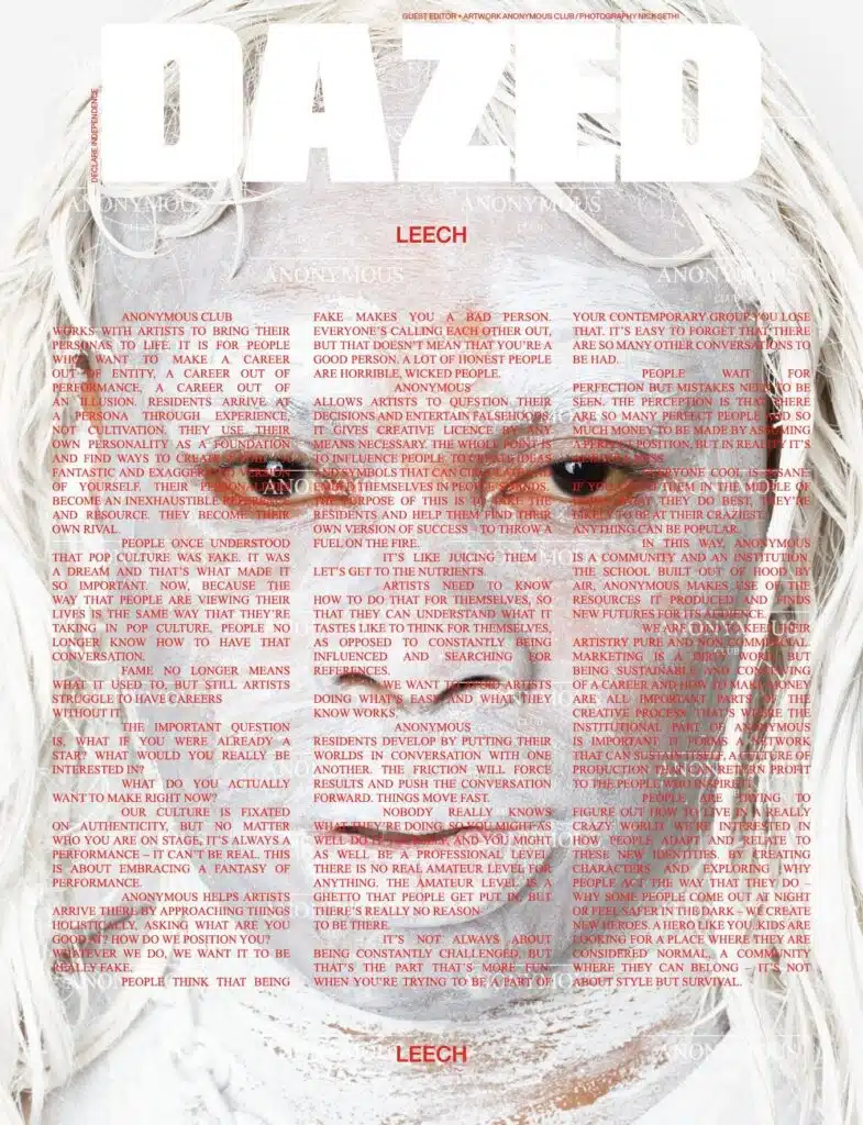 A poster of a person with long white hair.