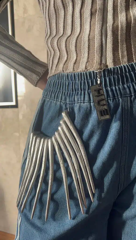 A close up of the back pocket of a pair of jeans.