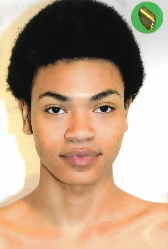 A young man with no shirt and without makeup.