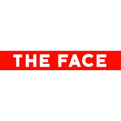 A red and white logo for the face.